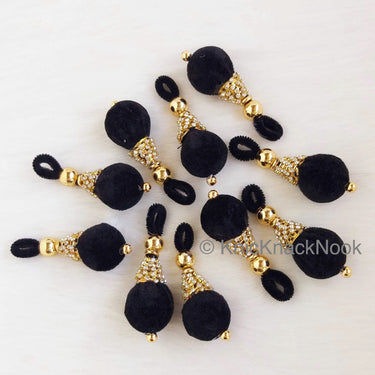 Burgundy Red / Black / Royal Blue Tear Drop Velvet And Diamante Indian Embellishment, Wedding Tassels, Latkan